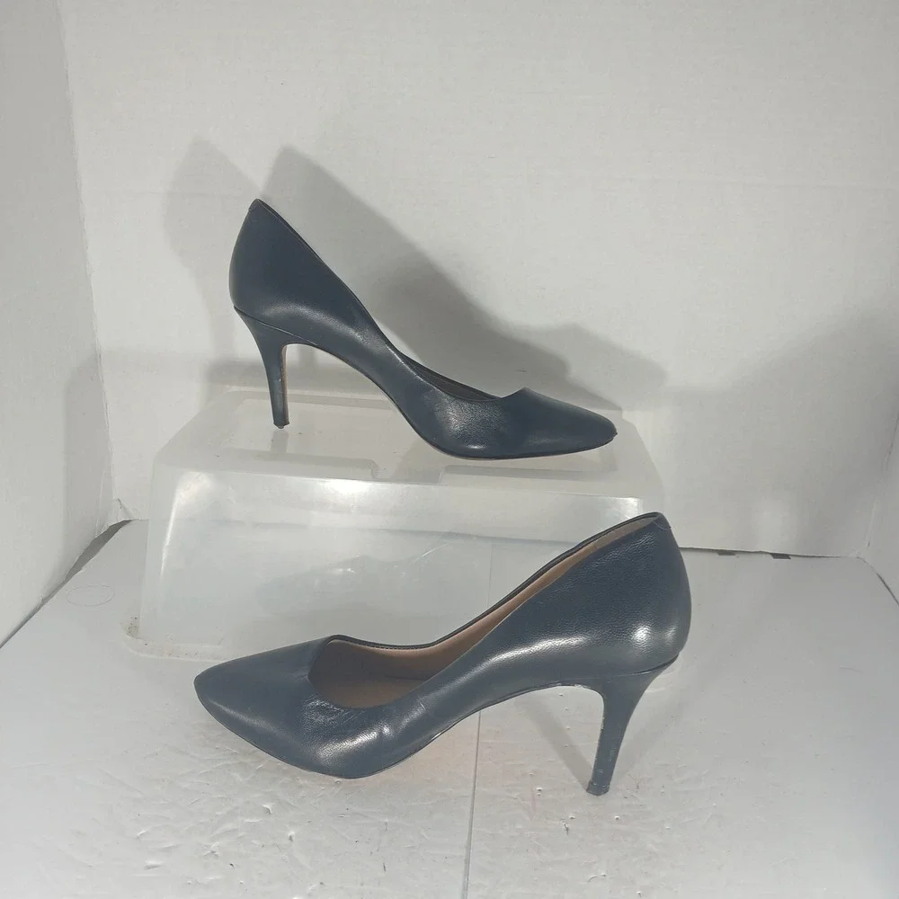 INC Zitah Pumps 7.5M Navy Blue Leather Pointed Toe Stiletto Professional Office